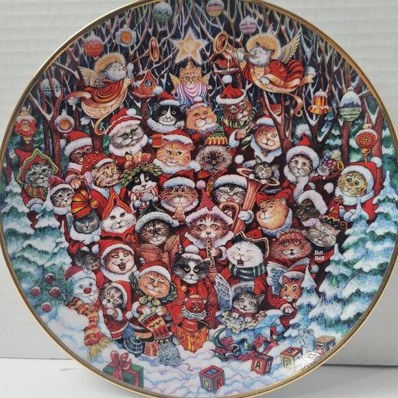 Decorative Holiday Cat Plate SANTA CLAWS by Bill Bell Porcelain Franklin Mint - Picture 4 of 10